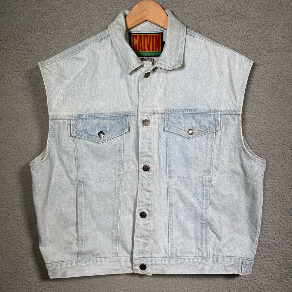 Mens Vintage Calvin Klein Denim Vest Sz L 100% Cotton Trucker Grunge